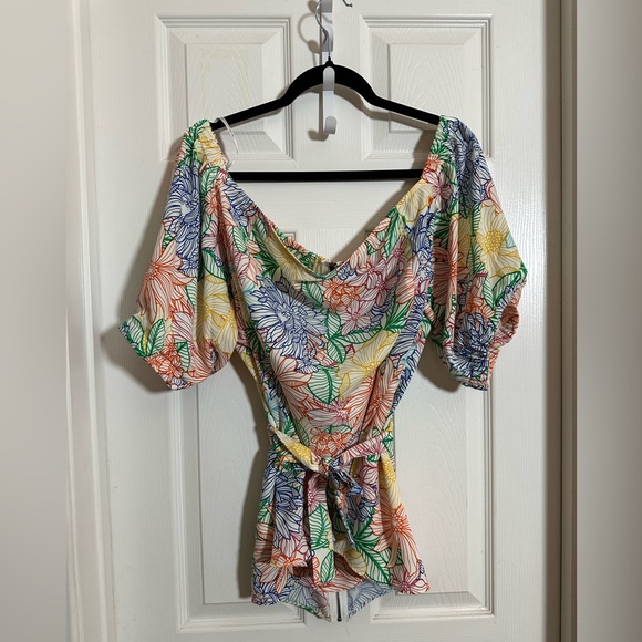 Plus Size City Chic Floral Multicolor Off the Shoulder Top - Picture 1 of 4